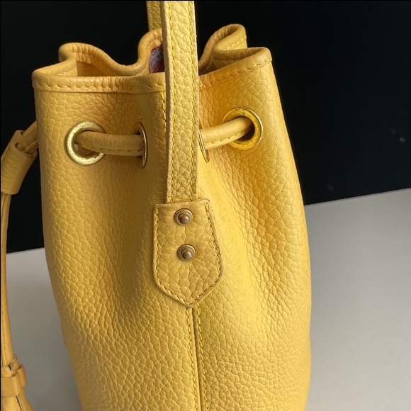 Dooney and Bourke AWL leather Palomino Yellow mini drawstring bucket bag purse - Picture 5 of 16